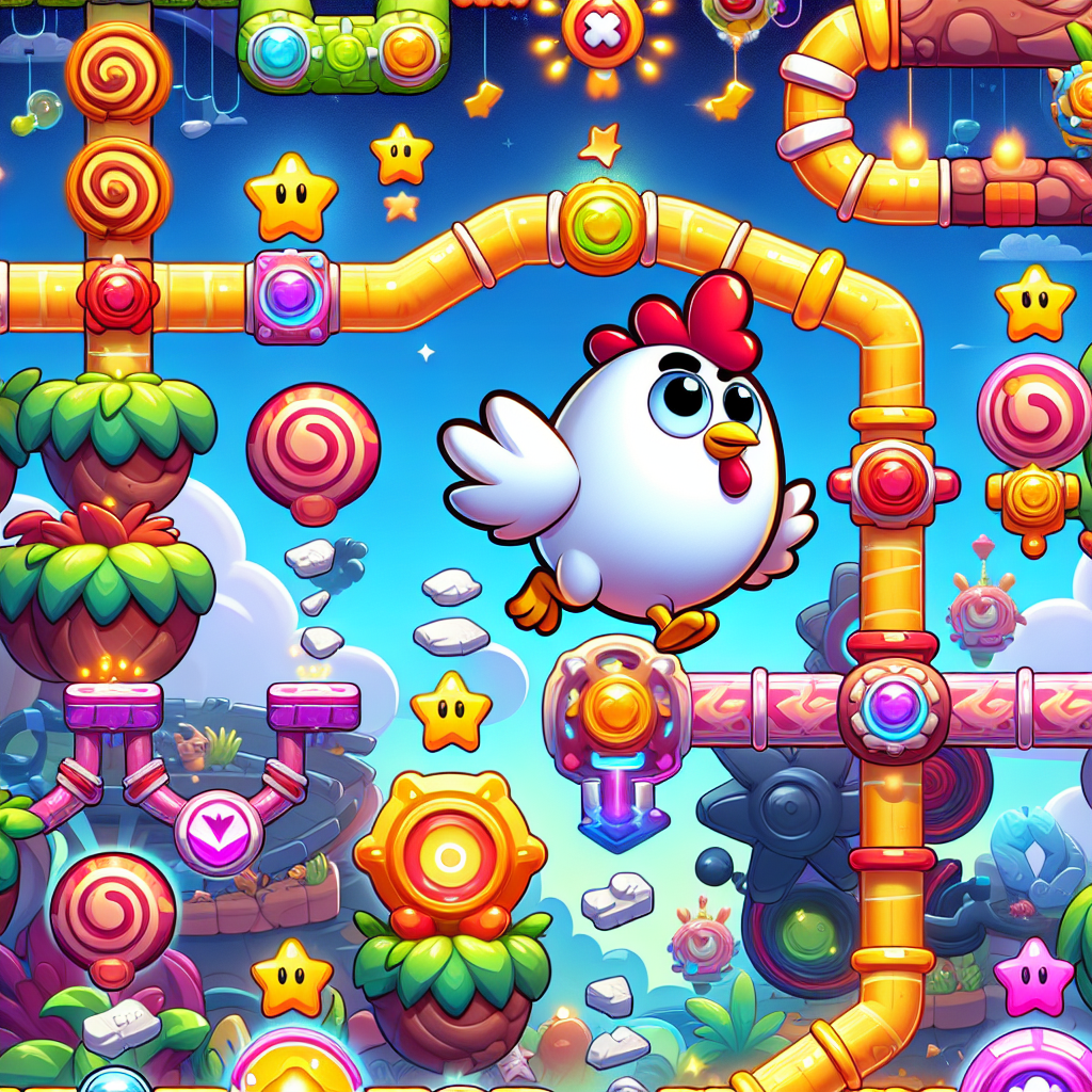 The chicken navigating through a challenging level filled with fun obstacles